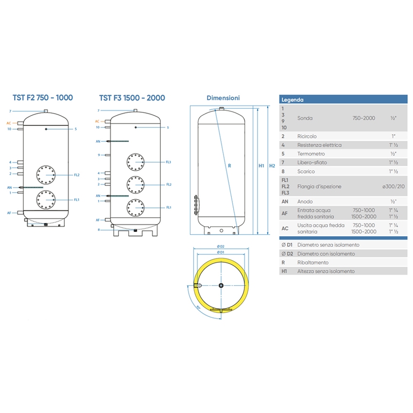 Immagine di ACV TST 1000 F2 accumulatore ACS vetrificato capacità 1000 litri 003205