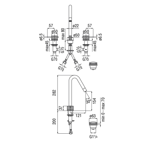 Immagine di Nobili RESPIRO batteria 3 fori per lavabo, con scarico push 1 1/4", finitura cromo RS131211/2CR