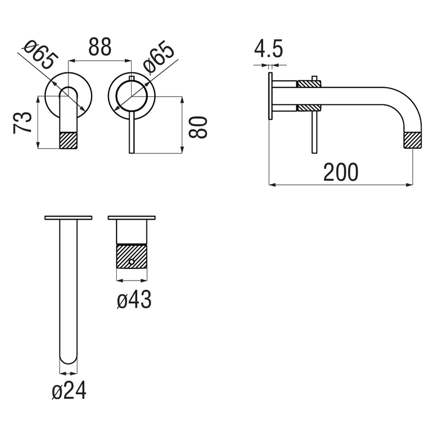 Immagine di Nobili RESPIRO miscelatore monocomando a parete P.20 cm per lavabo, senza scarico e senza corpo incasso, finitura inox spazzolato RS131199/1IX