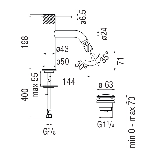 Immagine di Nobili RESPIRO miscelatore monocomando per bidet, con scarico push 1 1/4", finitura cromo RS131119/2CR