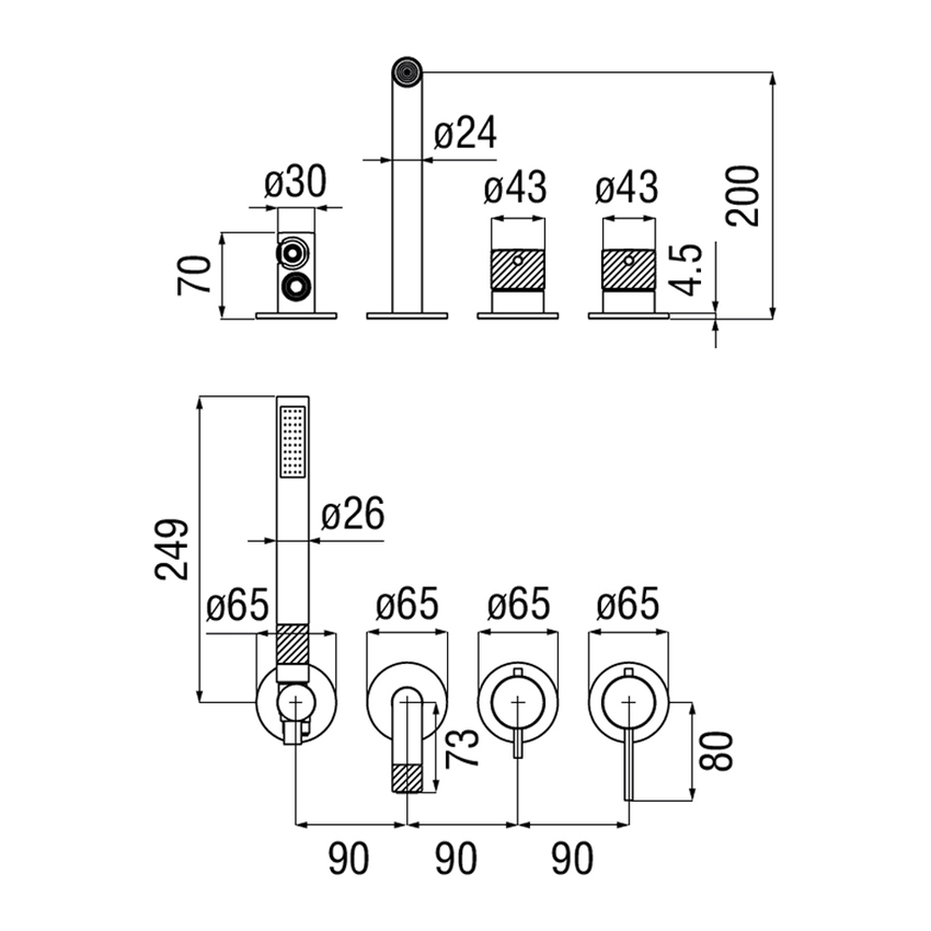 Immagine di Nobili RESPIRO miscelatore monocomando a parete per vasca, a 2 vie, con deviatore, doccetta e flessibile 150 cm, senza corpo incasso, finitura cromo WEBK110/91RSCR