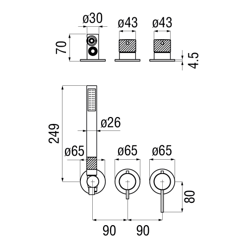 Immagine di Nobili RESPIRO miscelatore monocomando a parete per doccia, a 2 vie, con deviatore, doccetta e flessibile 150 cm, senza corpo incasso, finitura cromo WESK100/1RSCR