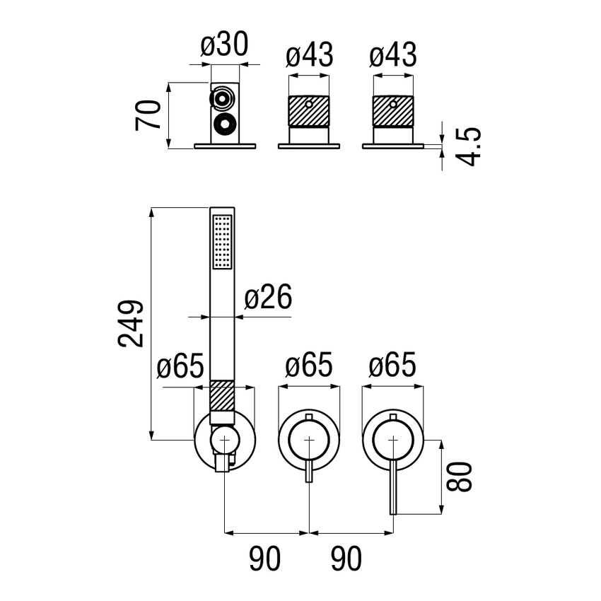Immagine di Nobili RESPIRO miscelatore monocomando a parete per doccia, a 2 vie, con deviatore, doccetta e flessibile 150 cm, senza corpo incasso, finitura cromo WESK100/1RSCR