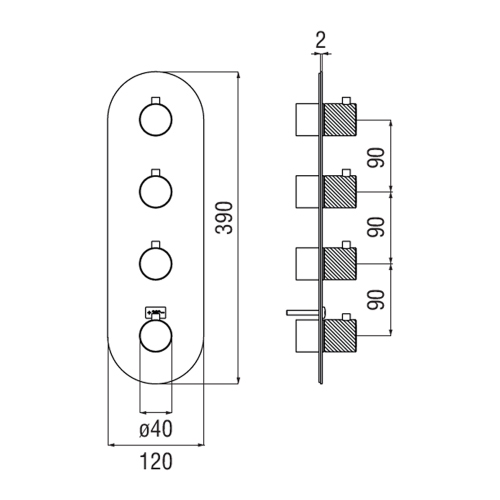 Immagine di Nobili RESPIRO miscelatore termostatico per doccia ad incasso, a 3 o 4 vie, senza corpo incasso, finitura cromo WE00103/RSCR