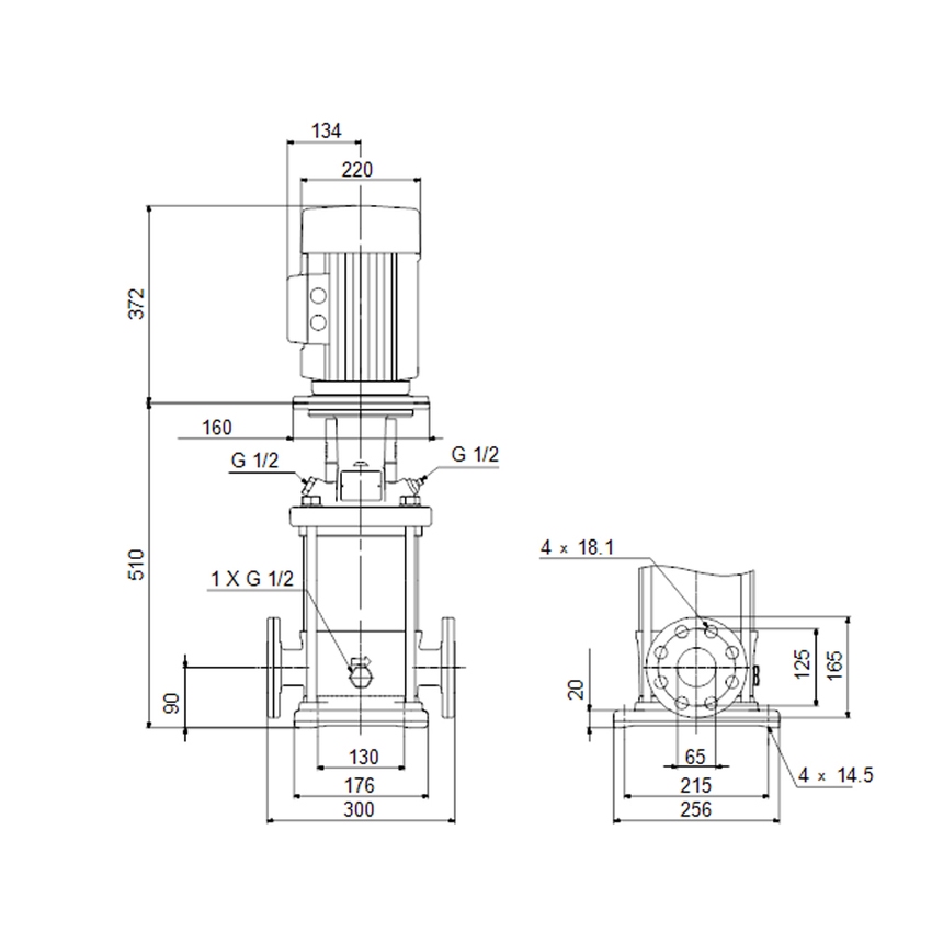 Immagine di Grundfos CR 15-4 A-F-A-E-HQQE pompa centrifuga verticale multistadio, con porte di aspirazione e scarico sullo stesso livello 96501895