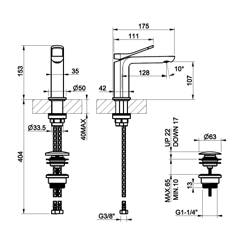Immagine di Gessi VIA MERAVIGLI miscelatore monocomando H.15 cm per lavabo, con scarico Stop&Go e flessibili, finitura cromo 56051#031