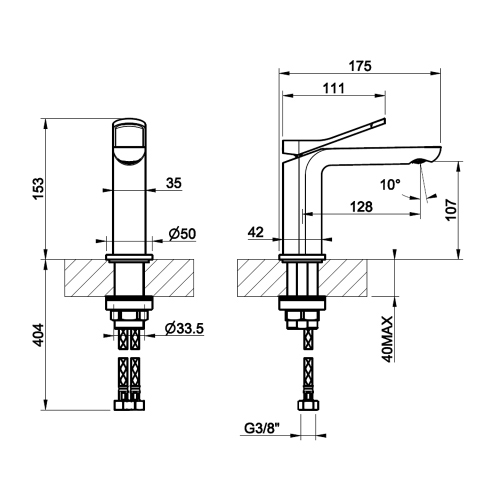 Immagine di Gessi VIA MERAVIGLI miscelatore monocomando H.15 cm per lavabo, senza scarico e flessibili, colore nero finitura opaco 56002#299