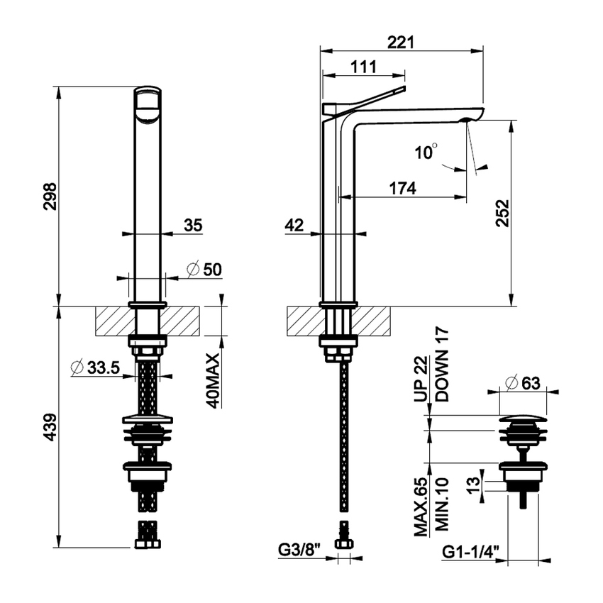 Immagine di Gessi VIA MERAVIGLI miscelatore monocomando H.30 cm per lavabo, con scarico Stop&Go e flessibili, finitura finox brushed nickel 56053#149