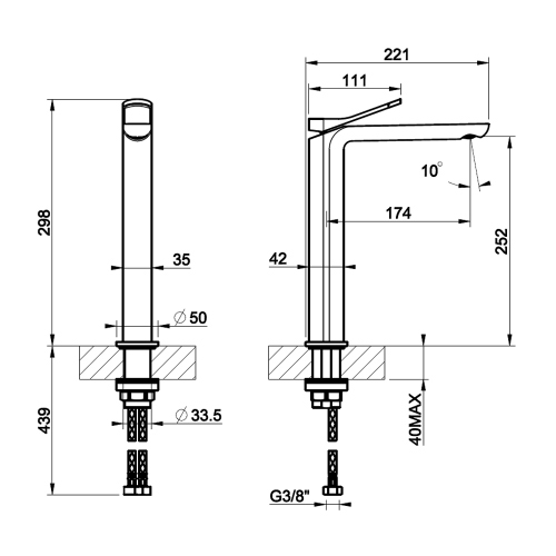 Immagine di Gessi VIA MERAVIGLI miscelatore monocomando H.30 cm per lavabo, senza scarico e flessibili, colore nero finitura opaco 56004#299