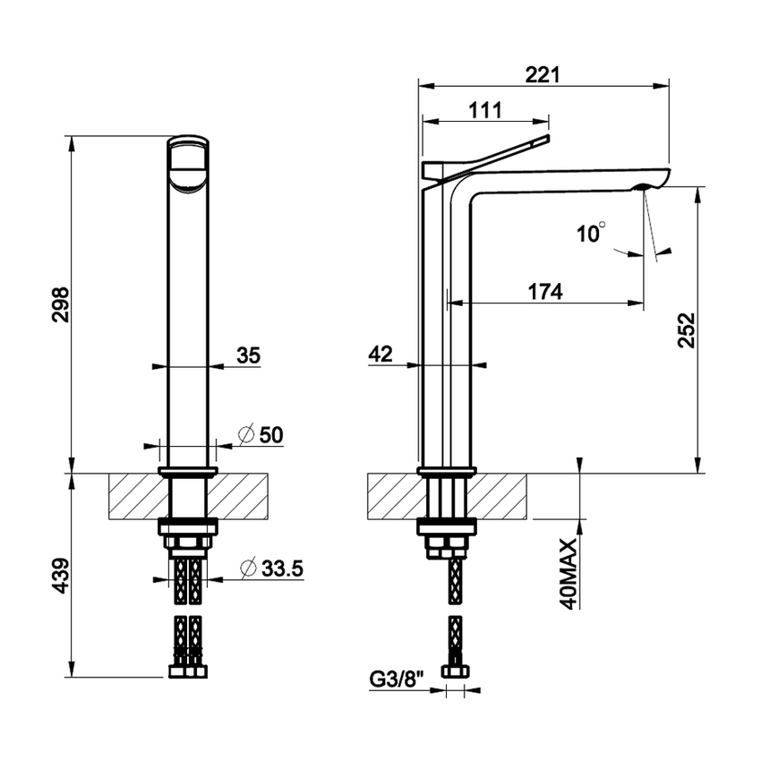 Immagine di Gessi VIA MERAVIGLI miscelatore monocomando H.30 cm per lavabo, senza scarico e flessibili, colore nero finitura opaco 56004#299
