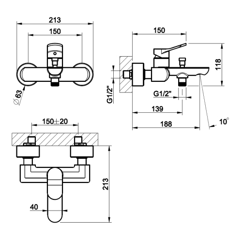 Immagine di Gessi VIA MERAVIGLI miscelatore esterno per vasca, colore nero finitura opaco 56013#299