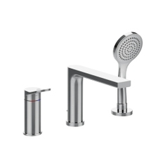Immagine di Gessi VIA MERAVIGLI gruppo bordo vasca a tre fori, con bocca vasca e doccetta, finitura cromo 56037#031