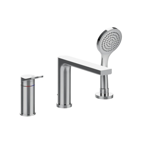 Immagine di Gessi VIA MERAVIGLI gruppo bordo vasca a tre fori, con bocca vasca e doccetta, finitura cromo 56037#031