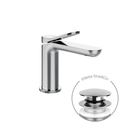 Immagine di Gessi VIA MERAVIGLI miscelatore monocomando H.15 cm per lavabo, con scarico Stop&Go e flessibili, finitura cromo 56051#031