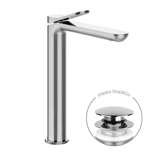 Immagine di Gessi VIA MERAVIGLI miscelatore monocomando H.30 cm per lavabo, con scarico Stop&Go e flessibili, finitura cromo 56053#031