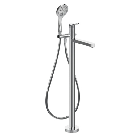 Immagine di Gessi VIA MERAVIGLI miscelatore freestanding per vasca, senza corpo incasso, con doccetta e deviatore automatico, finitura cromo 56028#031