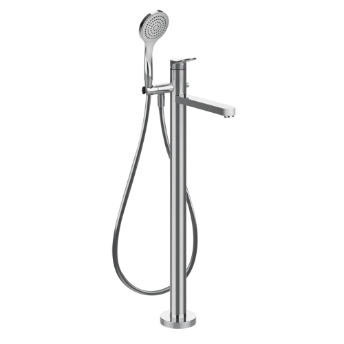 Immagine di Gessi VIA MERAVIGLI miscelatore freestanding per vasca, senza corpo incasso, con doccetta e deviatore automatico, finitura cromo 56028#031