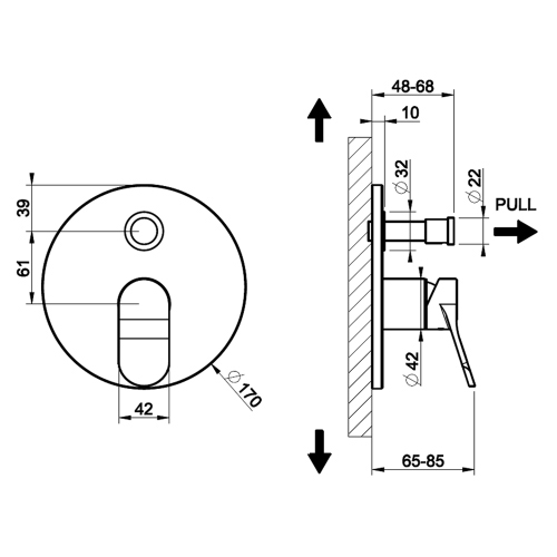 Immagine di Gessi VIA MERAVIGLI miscelatore per doccia a parete, 2 vie, senza corpo incasso, finitura cromo 56079#031