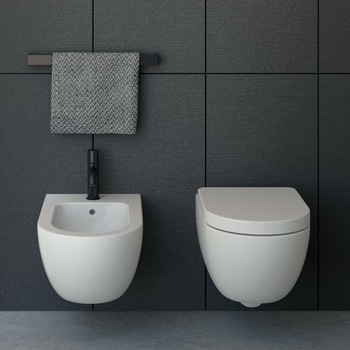 Immagine di Cielo ENJOY set completo sanitari sospesi vaso rimless, sedile a discesa rallentata, bidet monoforo con troppopieno, colore bianco finitura lucido EJVSK+CPVEJNEWF+EJBS