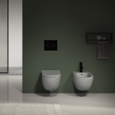 Immagine di Cielo ENJOY set completo sanitari sospesi vaso rimless, sedile a discesa rallentata, bidet monoforo con troppopieno, colore brina finitura opaco EJVSKBR+CPVEJNEWFBR+EJBSBR