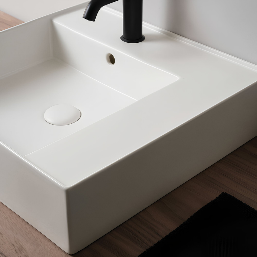 Immagine di Cielo ENJOY lavabo sospeso rettangolare L.50 cm, con foro per rubinetteria, con troppopieno, colore bianco finitura lucido EJLA50