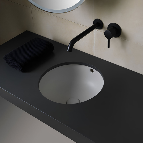 Immagine di Cielo ENJOY lavabo sottopiano rotondo Ø 42 cm, senza foro per rubinetteria, con troppopieno, colore bianco finitura lucido EJLASPT