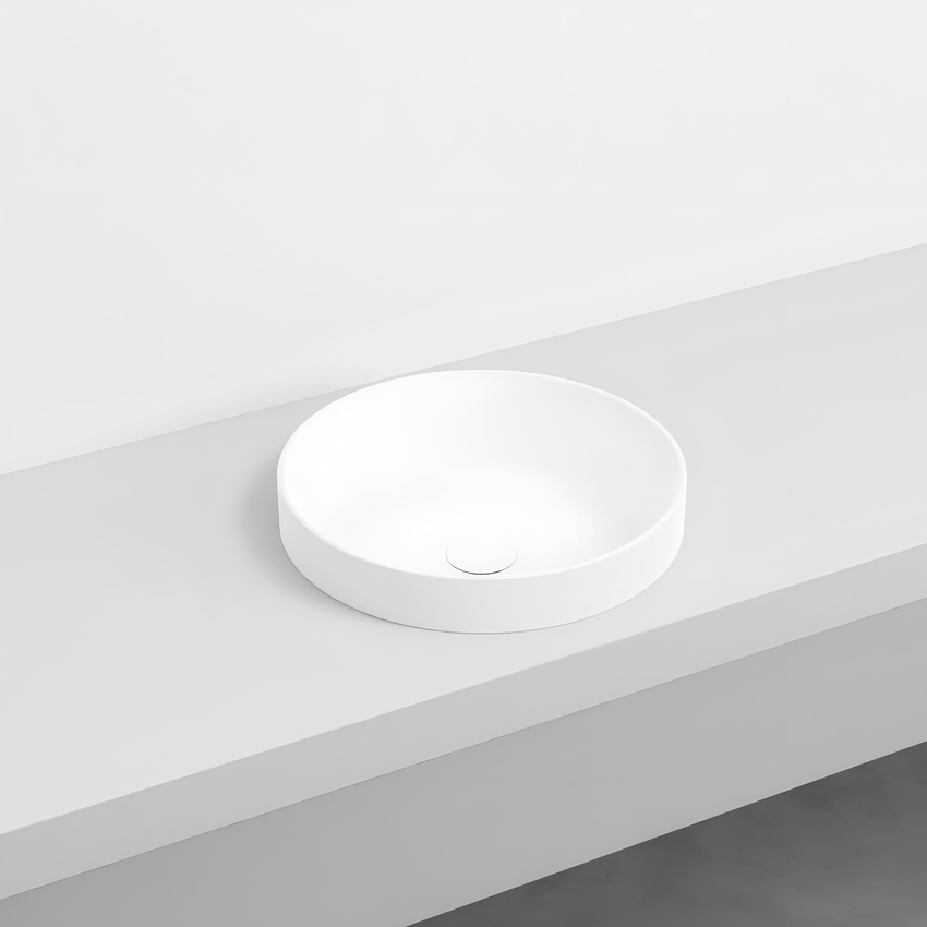 Immagine di Cielo ENJOY lavabo semincasso rotondo Ø 40 cm, senza foro per rubinetteria e senza troppopieno, colore bianco finitura lucido EJLASIT