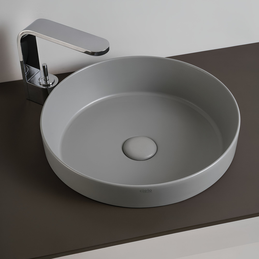 Immagine di Cielo ENJOY lavabo semincasso rotondo Ø 40 cm, senza foro per rubinetteria e senza troppopieno, colore bianco finitura lucido EJLASIT
