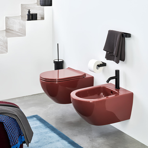 Immagine di Cielo ENJOY bidet sospeso monoforo, con troppopieno, completo di fissaggio, colore corallo finitura lucido EJBSCO