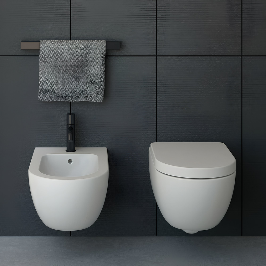 Immagine di Cielo ENJOY bidet sospeso monoforo, con troppopieno, completo di fissaggio, colore talco finitura opaco EJBSTL