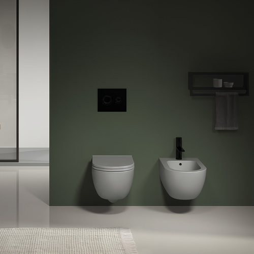 Immagine di Cielo ENJOY set completo sanitari sospesi vaso rimless, sedile a discesa rallentata, bidet monoforo con troppopieno, colore brina finitura opaco EJVSKBR+CPVEJNEWFBR+EJBSBR