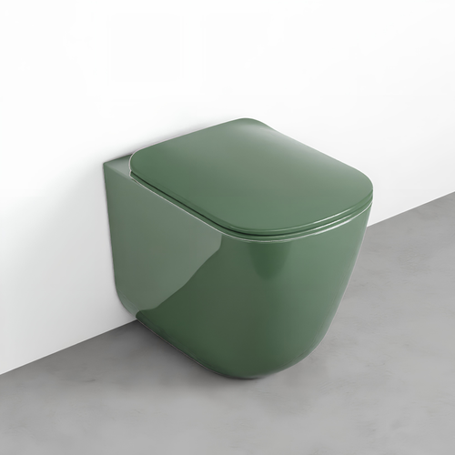 Immagine di Cielo ERA set completo sanitari a pavimento vaso rimless, sedile a discesa rallentata, bidet monoforo con troppopieno, colore alga finitura lucido ERVAKAL+CPVERTFAL+ERBIAL