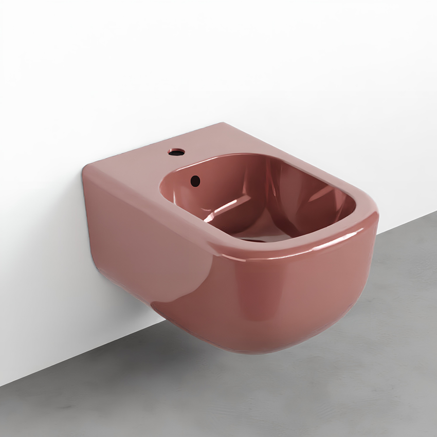 Immagine di Cielo ERA set completo sanitari sospesi vaso rimless, sedile a discesa rallentata, bidet monoforo con troppopieno, colore corallo finitura lucido ERVSKCO+CPVERTFCO+ERBSCO