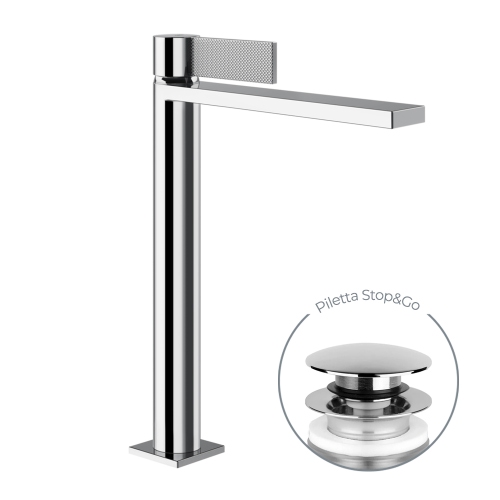 Immagine di Gessi INVERSO DIAMANTATO miscelatore lavabo alto H.32 cm, con piletta Stop&Go e flessibili, finitura cromo 73653#031