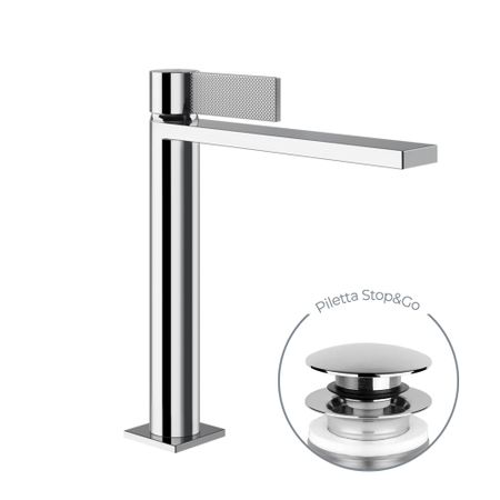 Immagine di Gessi INVERSO DIAMANTATO miscelatore lavabo medio H.25 cm, con piletta Stop&Go e flessibili, finitura cromo 73655#031