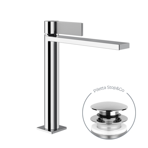 Immagine di Gessi INVERSO DIAMANTATO miscelatore lavabo medio H.25 cm, con piletta Stop&Go e flessibili, finitura cromo 73655#031
