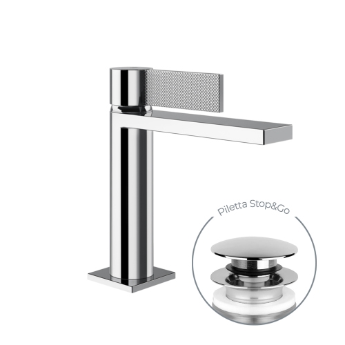Immagine di Gessi INVERSO DIAMANTATO miscelatore lavabo H.18 cm, con piletta Stop&Go e flessibili, finitura cromo 73651#031