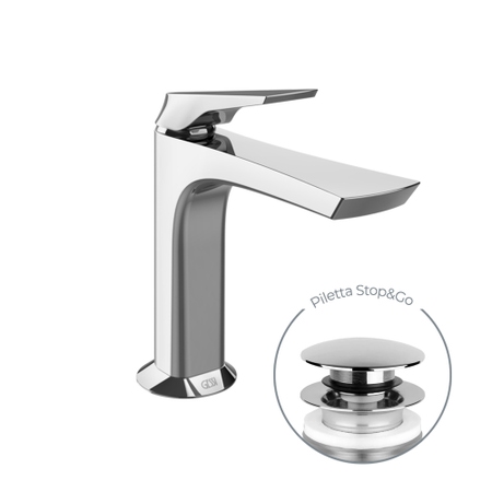 Immagine di Gessi VENTAGLIO miscelatore lavabo H.17 cm, con piletta Stop&Go e flessibili, finitura cromo 72051#031