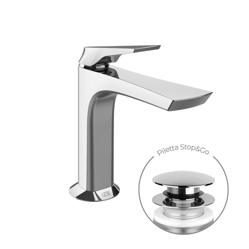 Immagine di Gessi VENTAGLIO miscelatore lavabo H.17 cm, con piletta Stop&Go e flessibili, finitura cromo 72051#031