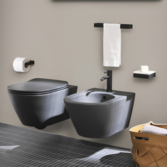 Immagine di Cielo MARE set completo sanitari sospesi vaso rimless, sedile a discesa rallentata, bidet monoforo con troppopieno, colore basalto finitura opaco MRVSKBA+CPVMRTFBA+MRBSBA