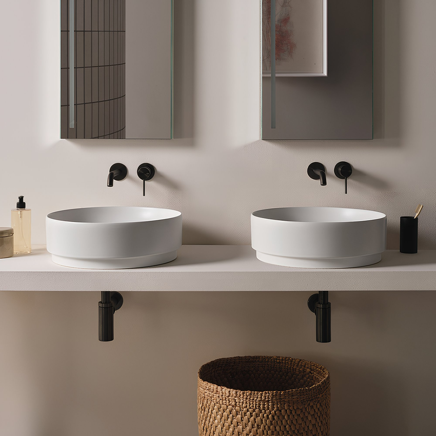 Immagine di Cielo MARE lavabo da appoggio tondo Ø 45 cm, senza foro per rubinetteria e senza troppopieno, colore bianco finitura lucido MRLAT