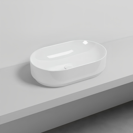 Immagine di Cielo MARE lavabo da appoggio ovale L.60 cm, senza foro per rubinetteria e senza troppopieno, colore bianco finitura lucido MRLAO