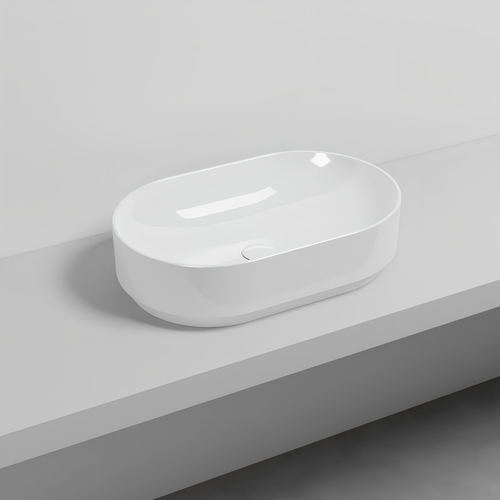 Immagine di Cielo MARE lavabo da appoggio ovale L.60 cm, senza foro per rubinetteria e senza troppopieno, colore bianco finitura lucido MRLAO