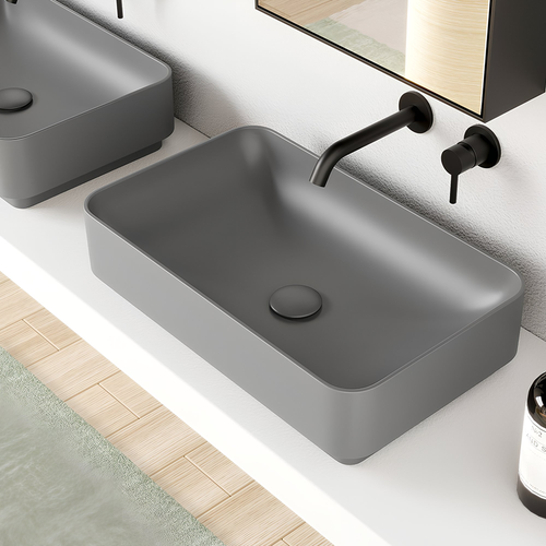 Immagine di Cielo MARE lavabo da appoggio rettangolare L.60 cm, senza foro per rubinetteria e senza troppopieno, colore bianco finitura lucido MRLAR