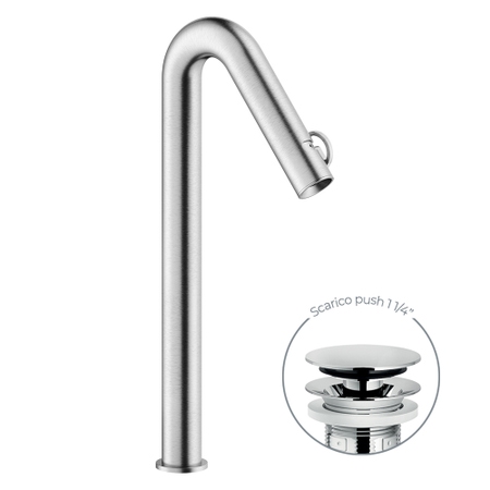 Immagine di Nobili SOLE miscelatore monocomando bacinella H.44 cm, con scarico push 1 1/4”, finitura inox spazzolato SO130128/2IX