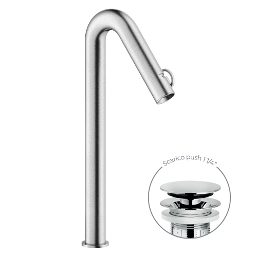 Immagine di Nobili SOLE miscelatore monocomando bacinella H.44 cm, con scarico push 1 1/4”, finitura inox spazzolato SO130128/2IX