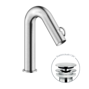 Immagine di Nobili SOLE miscelatore monocomando lavabo H.23 cm, con scarico push 1 1/4”, finitura inox spazzolato SO130118/2IX