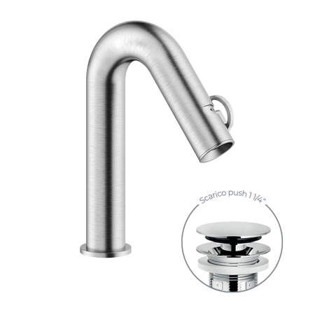 Immagine di Nobili SOLE miscelatore monocomando lavabo H.23 cm, con scarico push 1 1/4”, finitura inox spazzolato SO130118/2IX