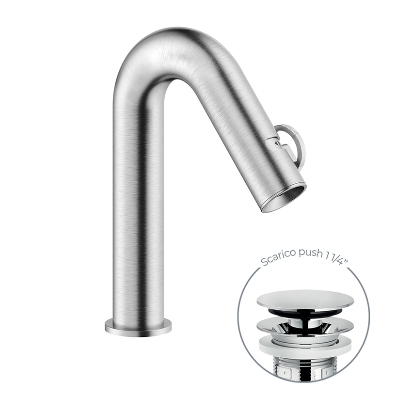 Immagine di Nobili SOLE miscelatore monocomando lavabo H.23 cm, con scarico push, finitura inox spazzolato SO130118/2IX