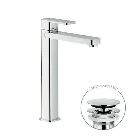 Immagine di Nobili LOOP miscelatore per bacinella H.28 cm, con scarico 1 1/4” push, finitura cromo LP90128/2CR